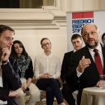 Martin Schultz (front right) speaking during the event. Lina sits back and centre.