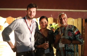 Larry with Jahnvi Pananchikal (RCN alumna and Communications and Advancement Coordinator at Mahindra) and Gunvant Govindjee (former teacher at RCN).