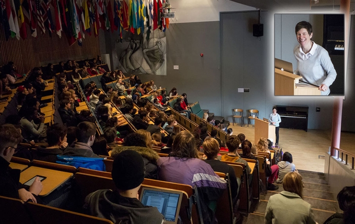 Flannery addressing the College at the start of Global Concerns Day