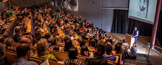 Larry addressing the students and staff the day after 1st year arrivals