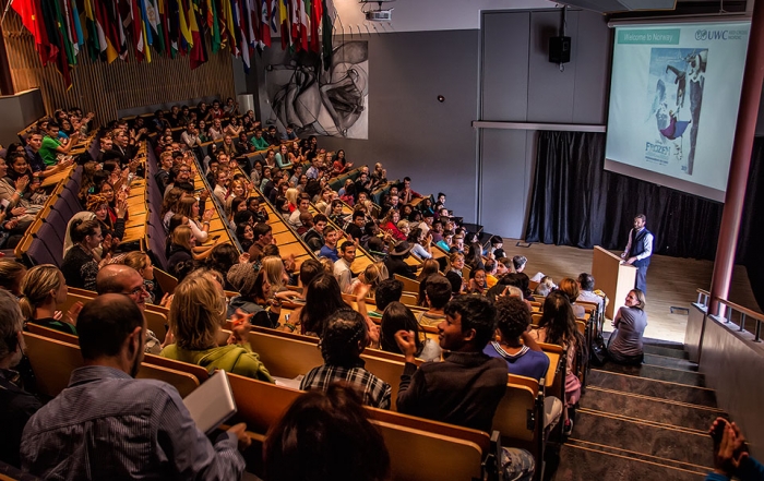 Larry addressing the students and staff the day after 1st year arrivals