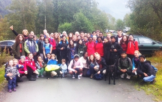 Students and staff at the start of the walk