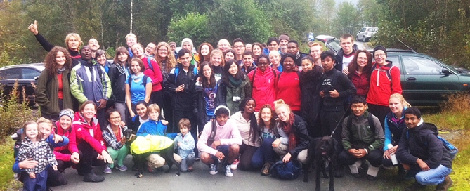 Students and staff at the start of the walk