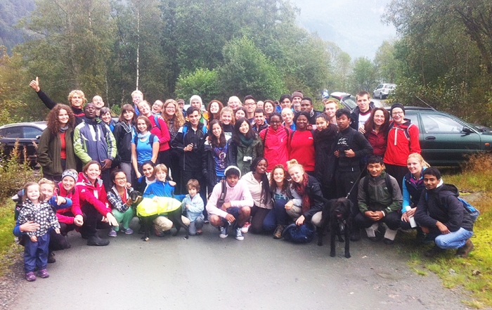 Students and staff at the start of the walk