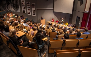 Local politicians address students before the elections