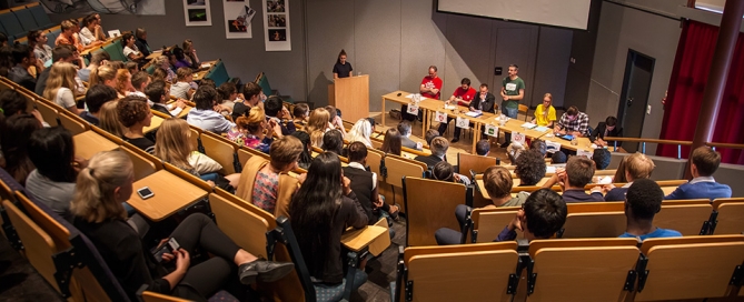 Local politicians address students before the elections