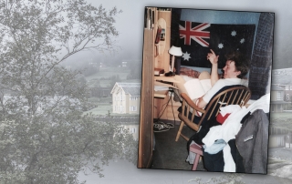 Neil in his room corner in Finland House