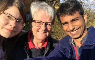 Eva Marie Halvorsen with Maja (left) and Gautham (right)